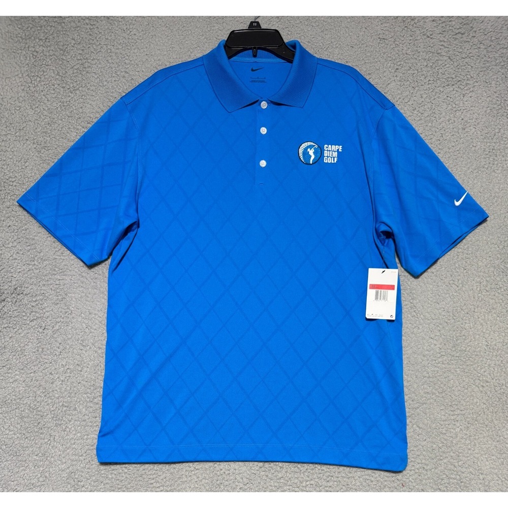 NEW Nike Dri-Fit Golf Polo Blue Argyle Mens Large 349899-447 Carpe Diem Golf